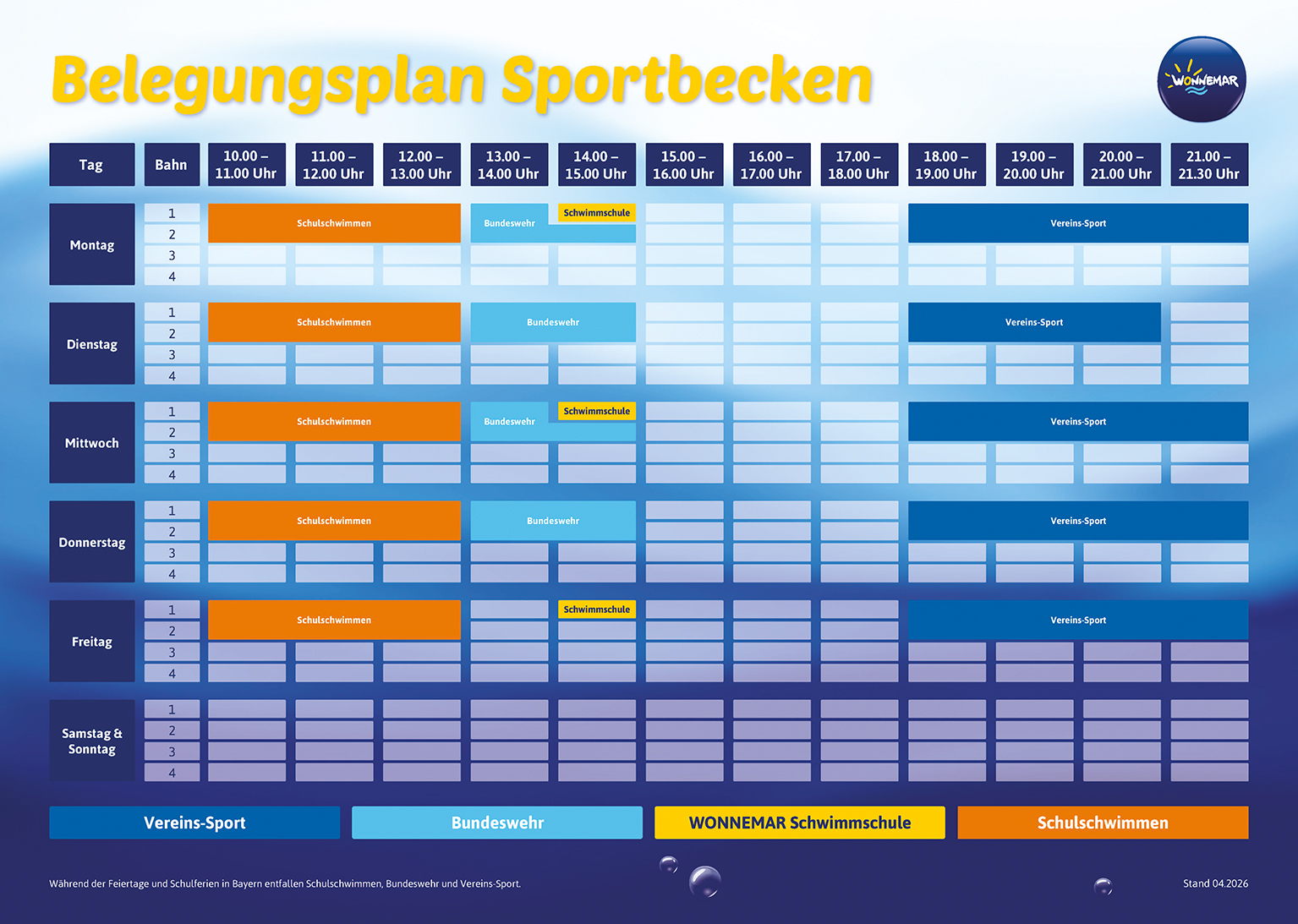Belegungsplan Sportbecken